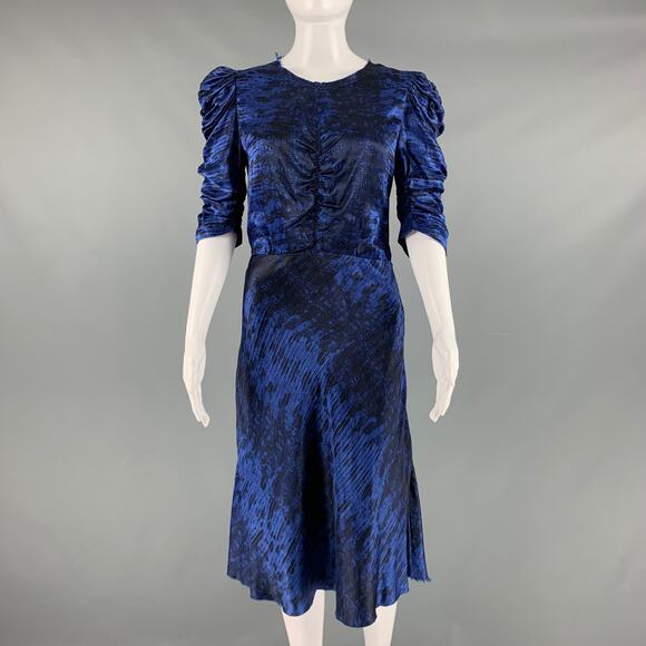 ISABEL MARANT Size 2 Blue Black Silk Print A-Line Dress - Picture 1 of 5